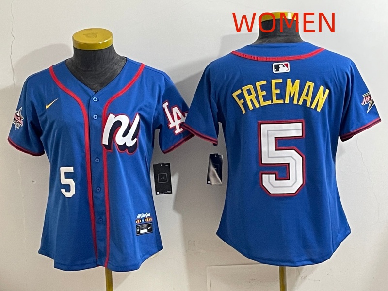 Women  2025 Los Angeles Dodgers #5 Freeman Blue Nike 2025 MLB All Star Jersey style 026->women mlb jersey->Women Jersey